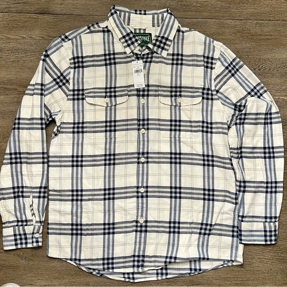 American Eagle Outfitters NWT Navy & Cream button down Flannel with pockets sz L - Picture 5 of 11